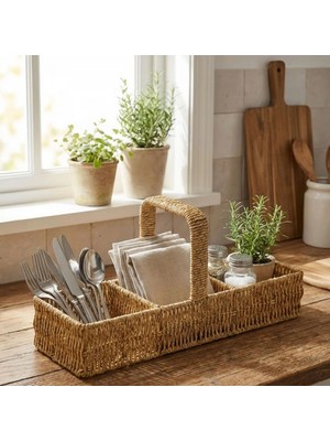 MiraLive 3 Bölmeli Plastik Rattan Düzenleyici–saplı Masaüstü Organizer, Mutfak Kaşık Çatal Sepeti, Banyo &amp;amp; Ofis Çok Amaçlı Sunum Standı (4887)