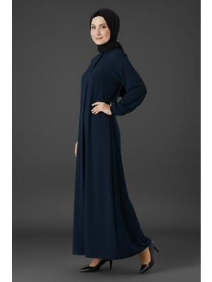 Mismoly Medine Ipeği Mevlana Kesim Cepli Kuşaklı Bol Ferace Lacivert