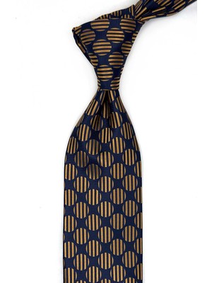 Kravatkolik Sarı - Lacivert Puantiye Desen Mendilli Klasik Kravat KK13621