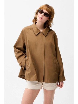 Love My Body Erkek Yaka Kısa Trençkot Kahve 178L9903000