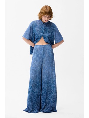 Love My Body Denim Görünümlü Desenli Bol Paça Cepli Pantolon Lacivert 153L9851000