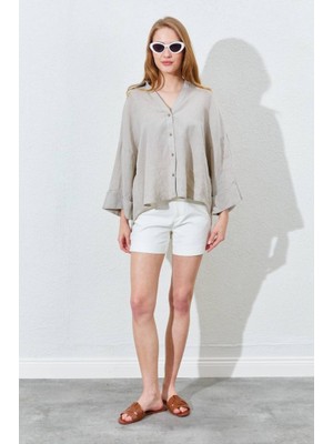 CGA Kadın Keten Gömlek Vizon Keten Gömlek