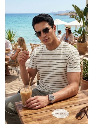 Buratti Pamuklu Çizgili Cep Detaylı Bisiklet Yaka T Shirt Erkek T Shirt 5904057