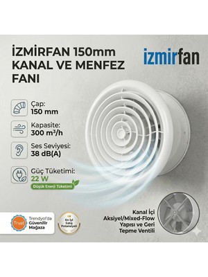 Venteurope Circle 150 Bd – 15’lik Yuvarlak Sessiz Banyo Aspiratörü – Klapeli 150 mm Havalandırma Fanı