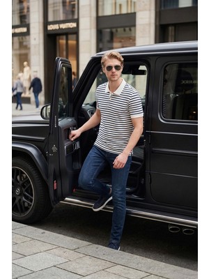 Buratti Pamuklu Çizgili Kısa Kollu Düğmeli Polo T Shirt Erkek Polo T Shirt 5904046