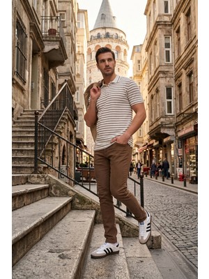 Buratti Çizgili Kısa Kollu Düğmeli Polo T Shirt Erkek Polo T Shirt 5904026