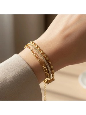 Stil Incisi/vip Serisi Üçlü Zirkon Taşlı Bileklik