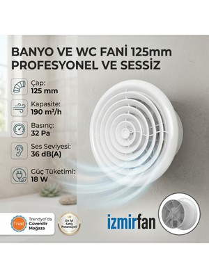 Venteurope Circle 125 Bd – 12.5’luk Yuvarlak Sessiz Banyo Aspiratörü – Klapeli 125 mm Havalandırma
