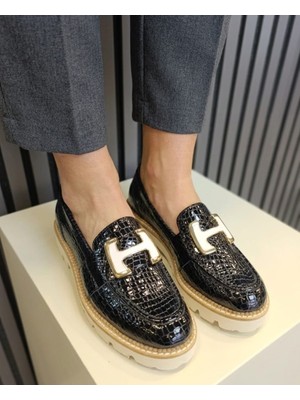 Pynare Krokodil Baskılı Loafer Deri Ayakkabı