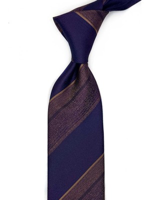 Kravatkolik Mürdüm - Sarı Çizgi Desen Mendilli Klasik Kravat KK13671