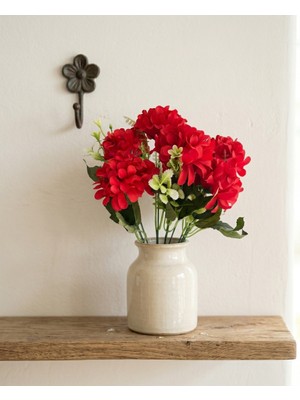 Bakburaya Yapay Çiçekçilik Şimşir Aranjmanlı 7 Dallı Kırmızı Yapay Ortanca Dekorasyon Çiçeği