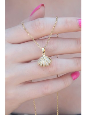 Pileli Store 316L Çelik Gold Renk Açılır Midye Model Kadın Kolye - TJ-BKO7390