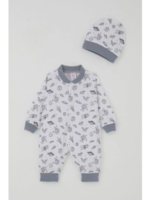 Breeze Erkek Bebek Tulum Uzay Temalı Minik Astronot Desenli 0-6 Ay, Beyaz