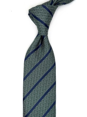 Kravatkolik Yeşil - Lacivert Çizgi Desen Mendilli Klasik Kravat KK13501