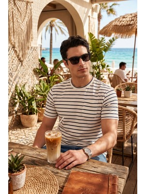 Buratti Pamuklu Çizgili Cep Detaylı Bisiklet Yaka T Shirt Erkek T Shirt 5904057
