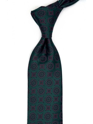 Kravatkolik Yeşil Motif Desen Mendilli Klasik Kravat KK13575
