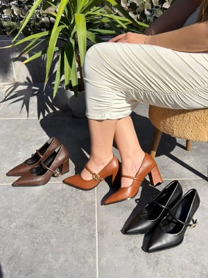 Mesga Butik Nıvra Siyah Cilt Topuklu Ayakkabı