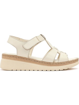 Derimod Kadın Krem Kalın Tabanlı Deri Comfort Sandalet 26SFD411818