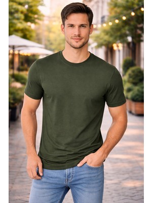 İnce Moda Giyim Erkek Basic Bisiklet Yaka Tişört – Pamuklu Slim Fit Günlük (Siyah / Lacivert / Kırmızı / Haki)
