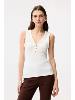 Adl Duğme Detaylı Atlet Beyaz 10246590000