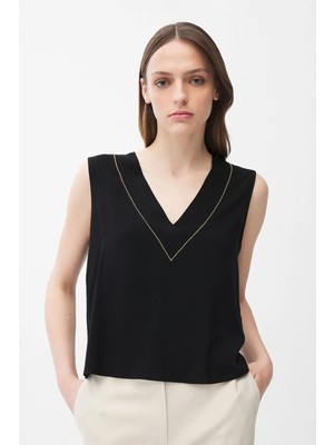 Adl Taş Detaylı Kolsuz Örme Bluz Siyah 11545233002