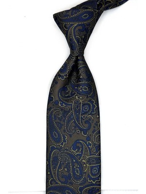 Kravatkolik Sarı - Kahve Şal Desen Mendilli Klasik Kravat KK13497