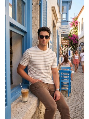 Buratti Pamuklu Çizgili Cep Detaylı Bisiklet Yaka T Shirt Erkek T Shirt 5904057