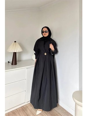 Dip Moda Kadın Bel Gold Toka Detaylı Gömlek Yaka Tesettür Elbise NMS085