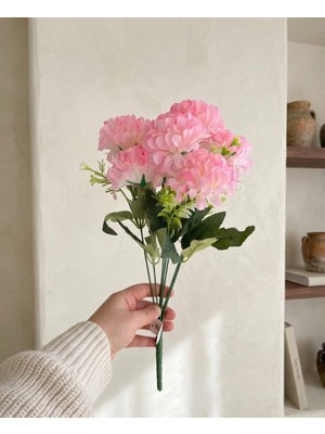 Şimşir Aranjmanlı 7 Dallı Pembe Yapay Ortanca Dekorasyon Çiçeği