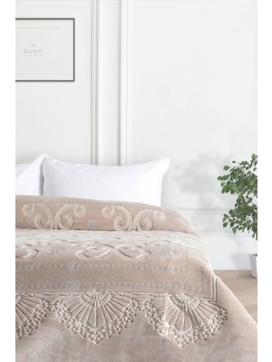 Merinos Pırıltı Embos Vizon Renkli Çift Kişilik Battaniye 220 x 240 cm Yumuşak Polyester Doku