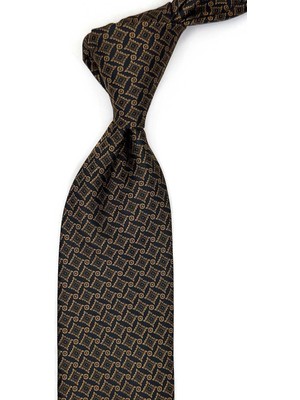 Kravatkolik Siyah - Sarı Motif Desen Mendilli Klasik Kravat KK13469