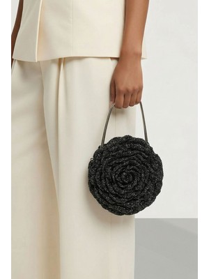 Victoria Shoes Gül Siyah El Örgüsü Simli Gümüş