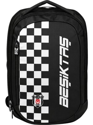 Beşiktaş Lisanslı 3 Bölmeli Sırt Çantası - Laptop Gözlü Su Itici Özellikli Dama Desenli Okul Çantası