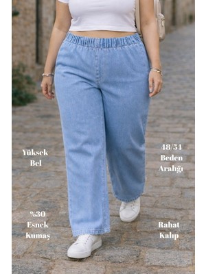 Cedy Denim Cedy Denım- Büyük Beden Likralı Kumaş  Cepsiz Beli Lastikli Palazzo Pantolon  C642