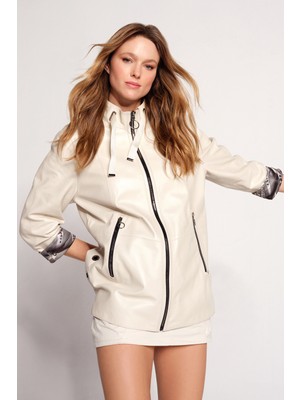 Derimod Dorothy Kadın Bej Geniş Kalıp Deri Mont 26SGD5674U4