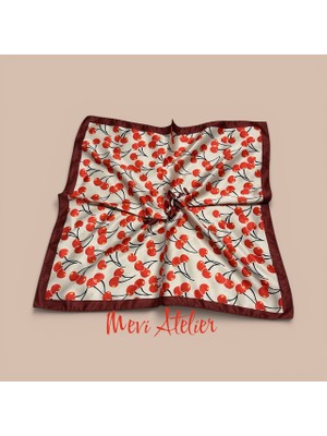Mevi Atelier Kiraz Desenli Renkli Fular 50 x 50