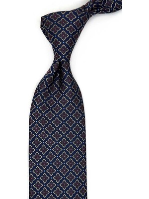Kravatkolik Lacivert - Bej Motif Desen Mendilli Klasik Kravat KK13482