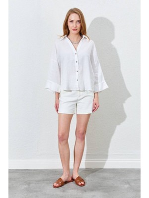 CGA Kadın Keten Gömlek Ekru Keten Gömlek