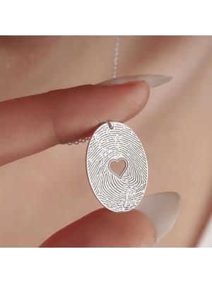 Seyyidoğlu Silver Kişiye Özel Parmak Izi Kolye 925 Ayar Gümüş Kalp Detaylı Hatıra Kolye