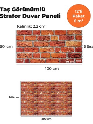 KnB Duvar Paneli ve Söve Taş Görünümlü Strafor Duvar Paneli (12'li Paket)