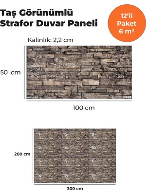 KnB Duvar Paneli ve Söve Oymataş Görünümlü  Strafor Duvar Paneli (12'li Paket)