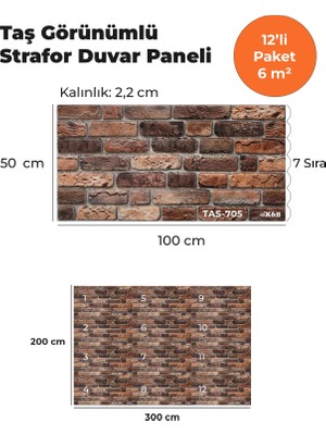 KnB Duvar Paneli ve Söve Taş Görünümlü Strafor Duvar Paneli (12'li Paket)