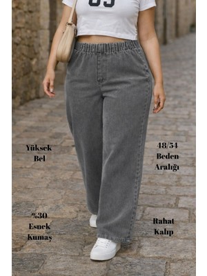 Cedy Denim Cedy Denım- Büyük Beden Likralı Kumaş  Cepsiz Beli Lastikli Palazzo Pantolon  C642