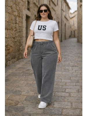 Cedy Denim Cedy Denım- Büyük Beden Likralı Kumaş  Cepsiz Beli Lastikli Palazzo Pantolon  C642