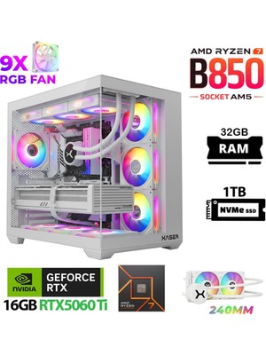 Xaser Lexus X690 White Ryzen 7 7800X3D 32GB Ram 1tb M.2 Nvme SSD 16GB RTX5060 Ti Sıvı Soğutmalı Oyuncu Bilgisayarı