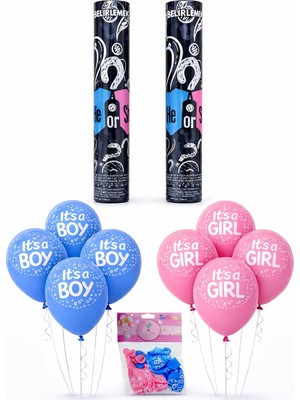 Eng Parti Dünyası Cinsiyet Belirleme Parti Seti – 2 Adet Pembe Konfeti ve 10 Adet It’s A Boy / It’s A Girl Balonu