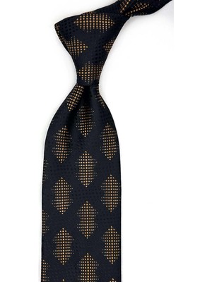 Kravatkolik Siyah - Sarı Motif Desen Mendilli Klasik Kravat KK13418