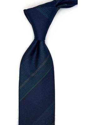 Kravatkolik Yeşil - Mavi Çizgi Desen Mendilli Klasik Kravat KK13667