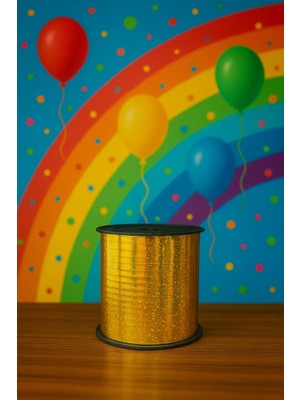 Eng Parti Dünyası Rafya, Balon Ipi, Balon Süsleme Kurdalesi Gold Simli Parlak 200 Metre 8 mm