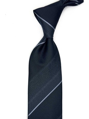 Kravatkolik Siyah - Beyaz Çizgi Desen Mendilli Klasik Kravat KK13669